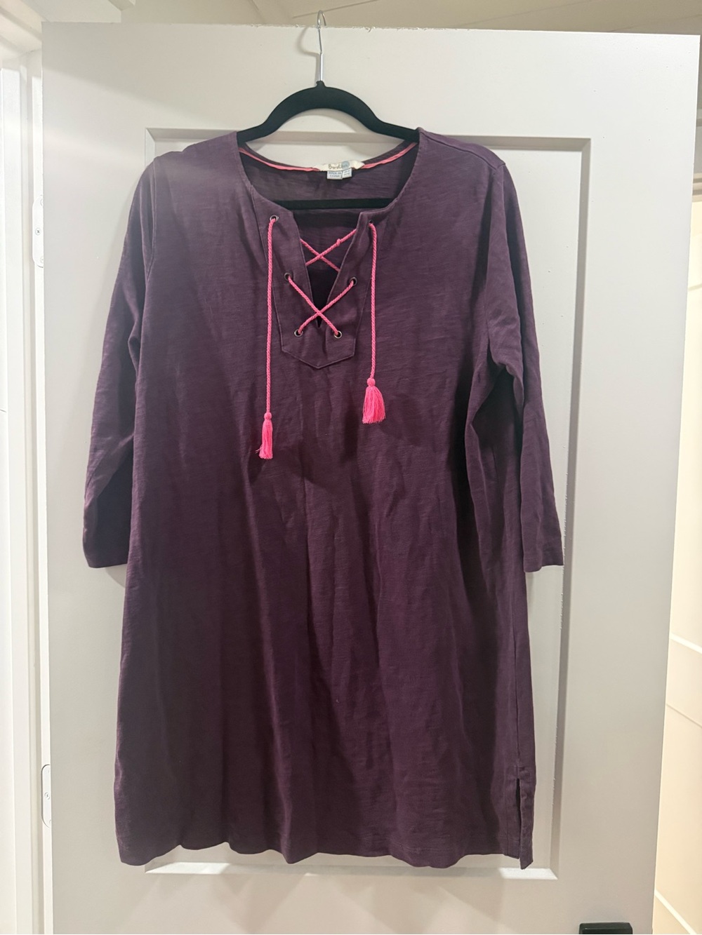 Purple Tunic Dress with Pink Tassel Lace-Up